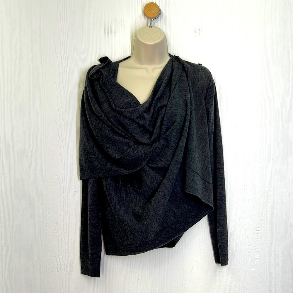 All Saints - 100 % Grey Merino Wool Button Shoulder Light Wrap Cardigan Small